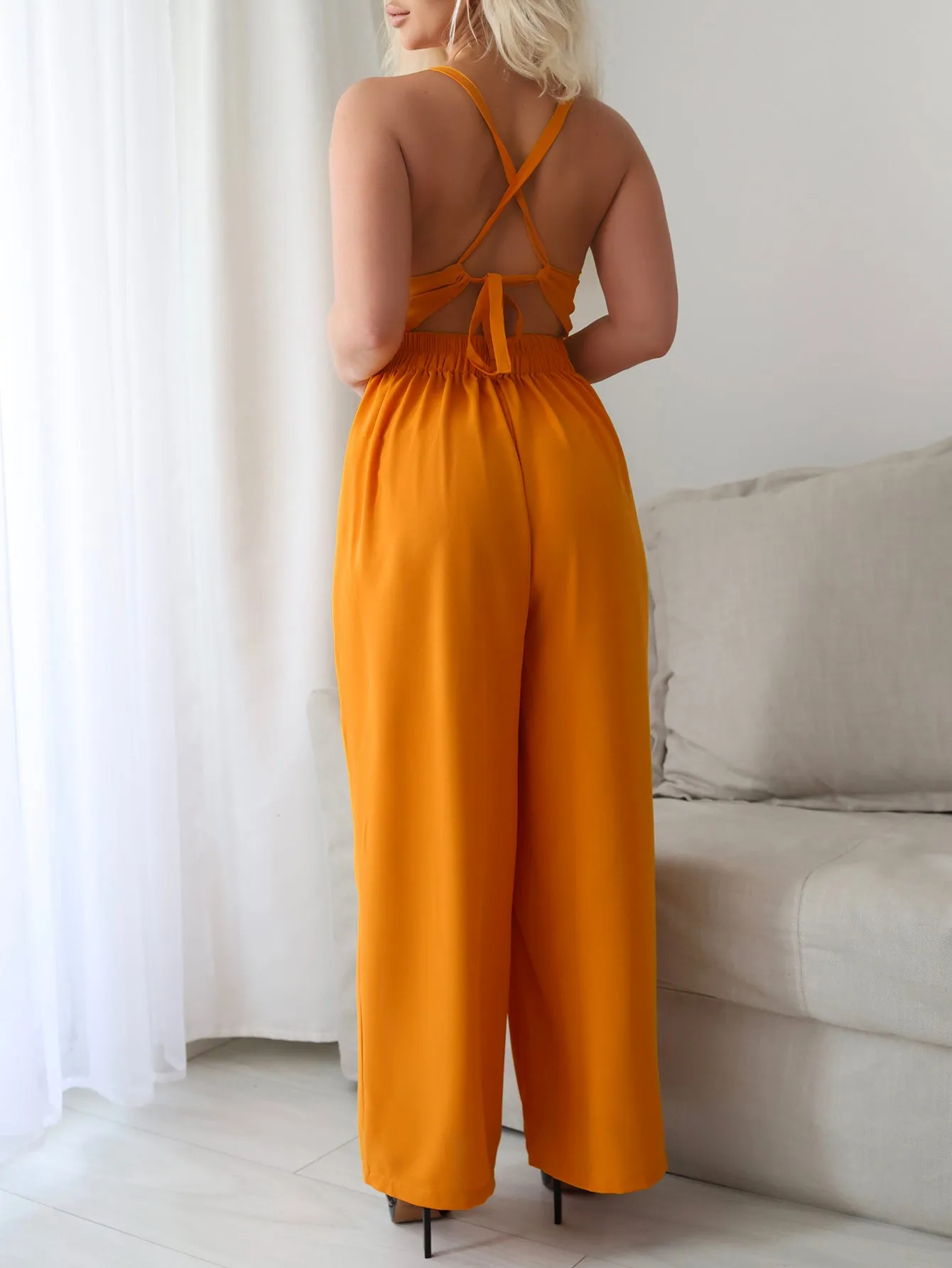 Mustard Halter Neck Sweetheart Neckline Jumpsuit