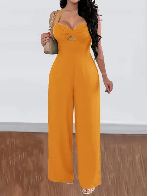 Mustard Halter Neck Sweetheart Neckline Jumpsuit