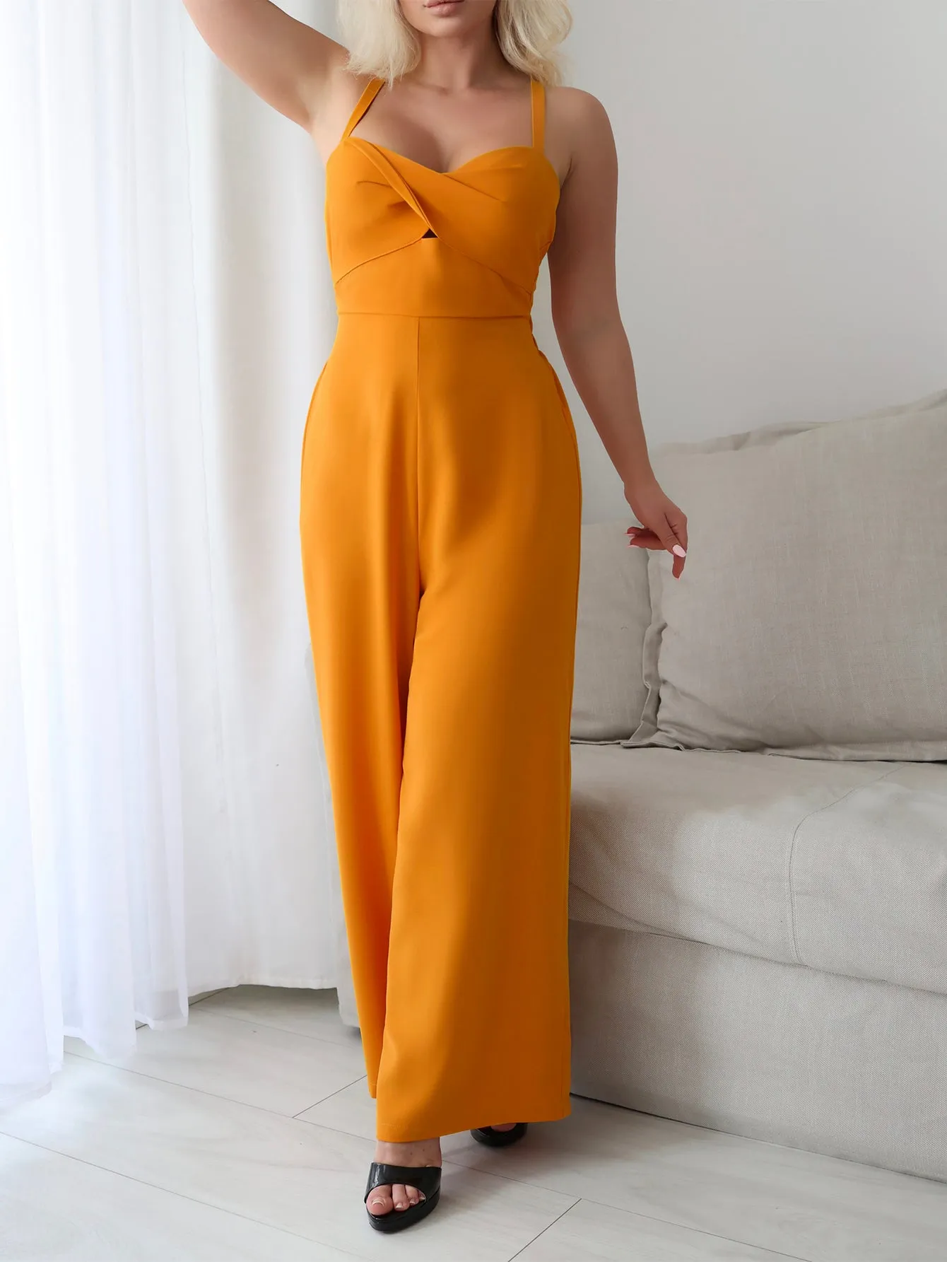 Mustard Halter Neck Sweetheart Neckline Jumpsuit