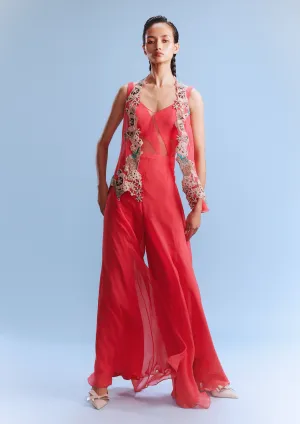 Nera coral chiffon jumpsuit and shrug