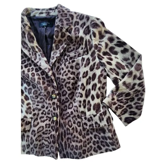 New Vintage Talbots Petite Velour Leopard Print Blazer size 6