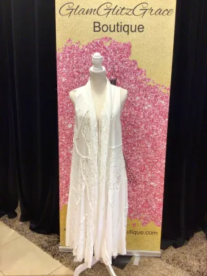 No Sleeves Sheer Mesh Rose Pattern Duster