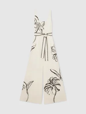 NYBG Floral-Print Jumpsuit in Ivory/Black