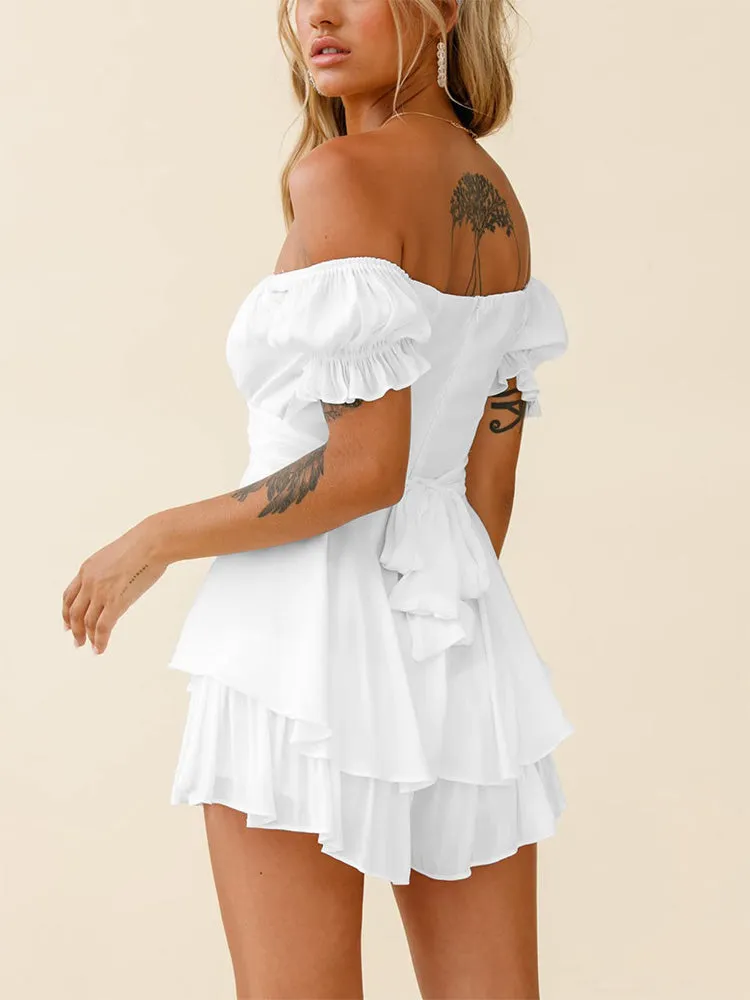 Off Shoulder Tie-back Ruffle Romper