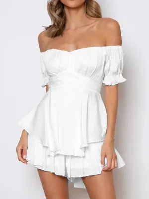 Off Shoulder Tie-back Ruffle Romper