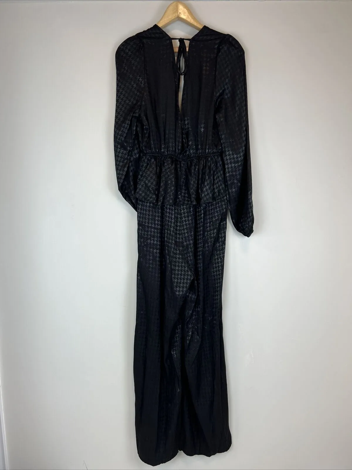 ONLY Womens Frill Detail Black Jacquard Houdstooth Jumpsuit Size Large (new)