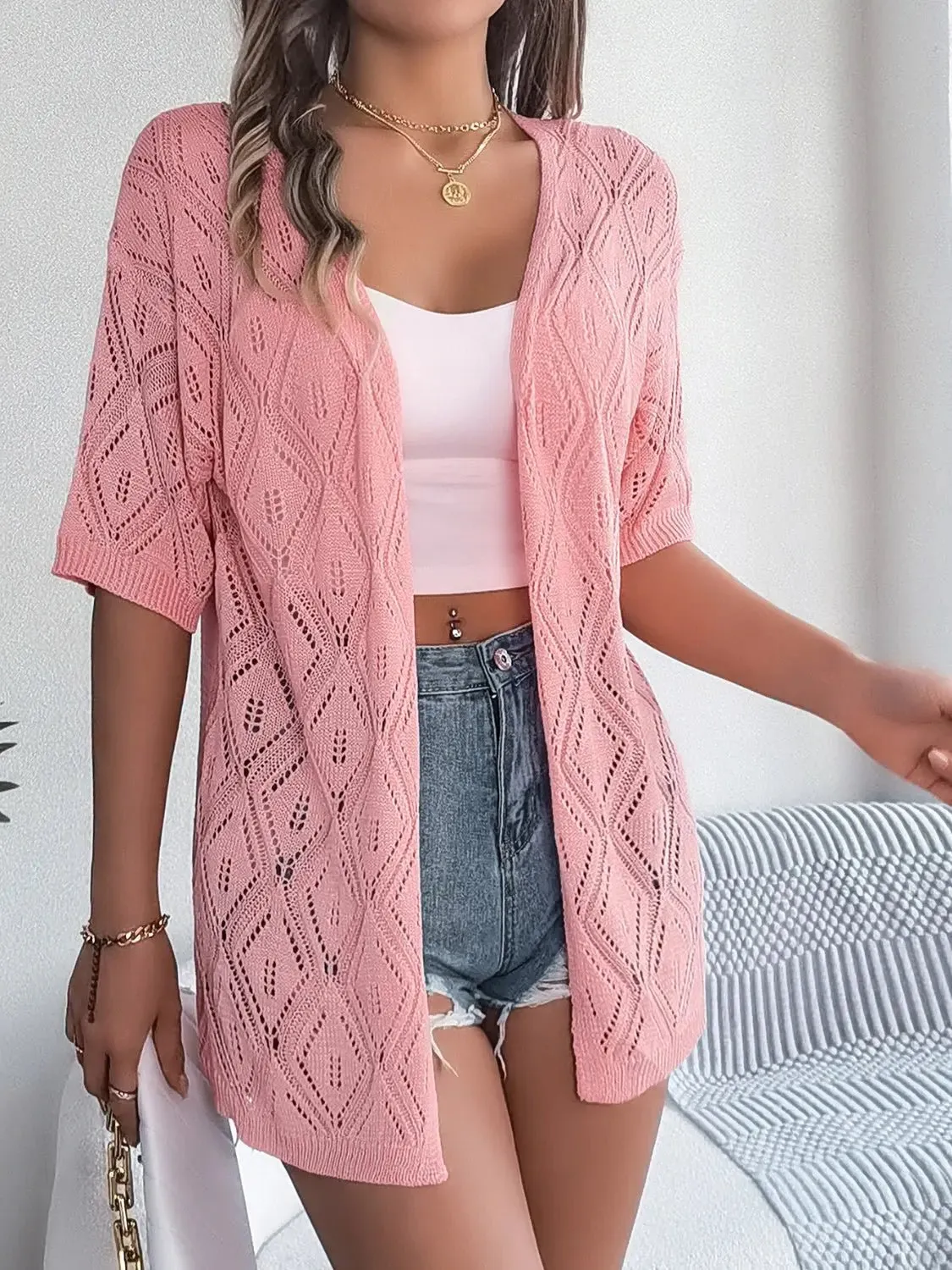 Open Front Half Sleeve Cardigan