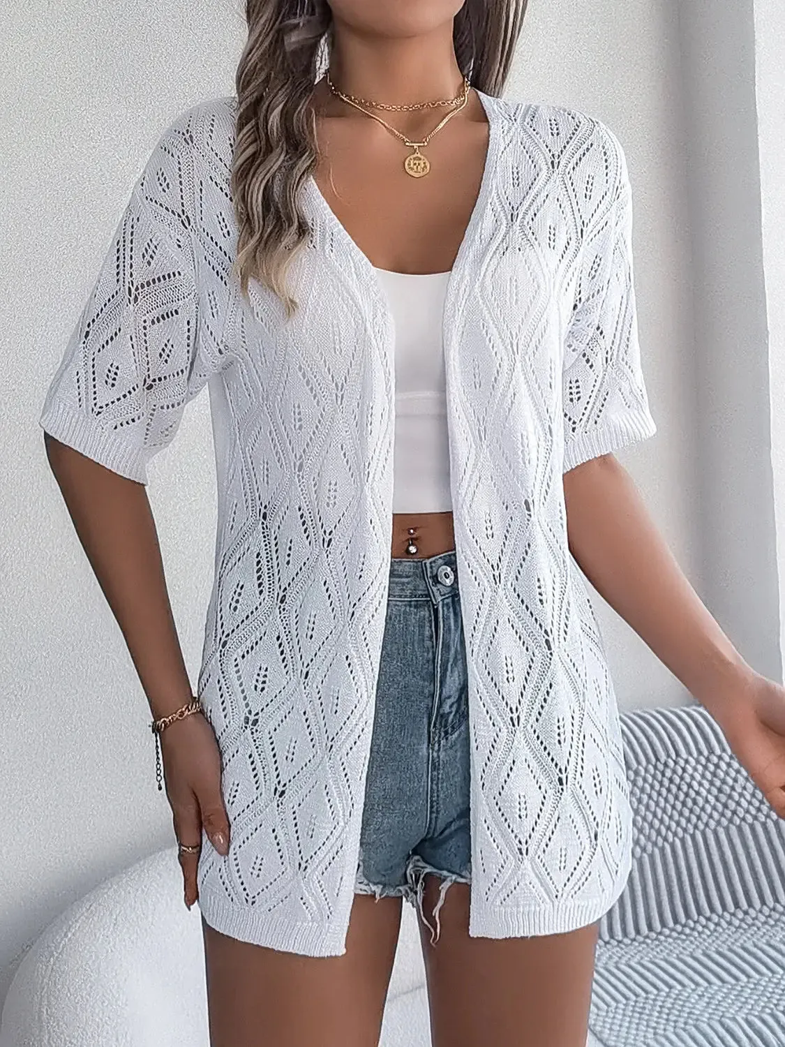 Open Front Half Sleeve Cardigan