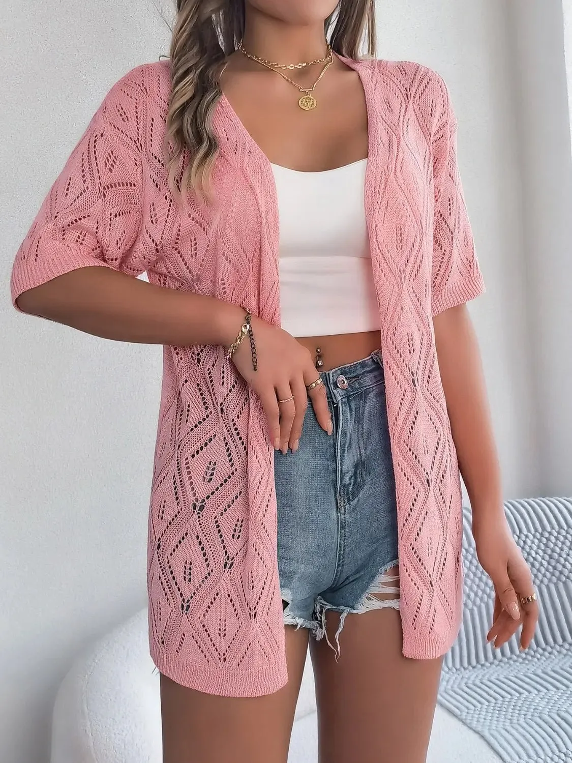 Open Front Half Sleeve Cardigan