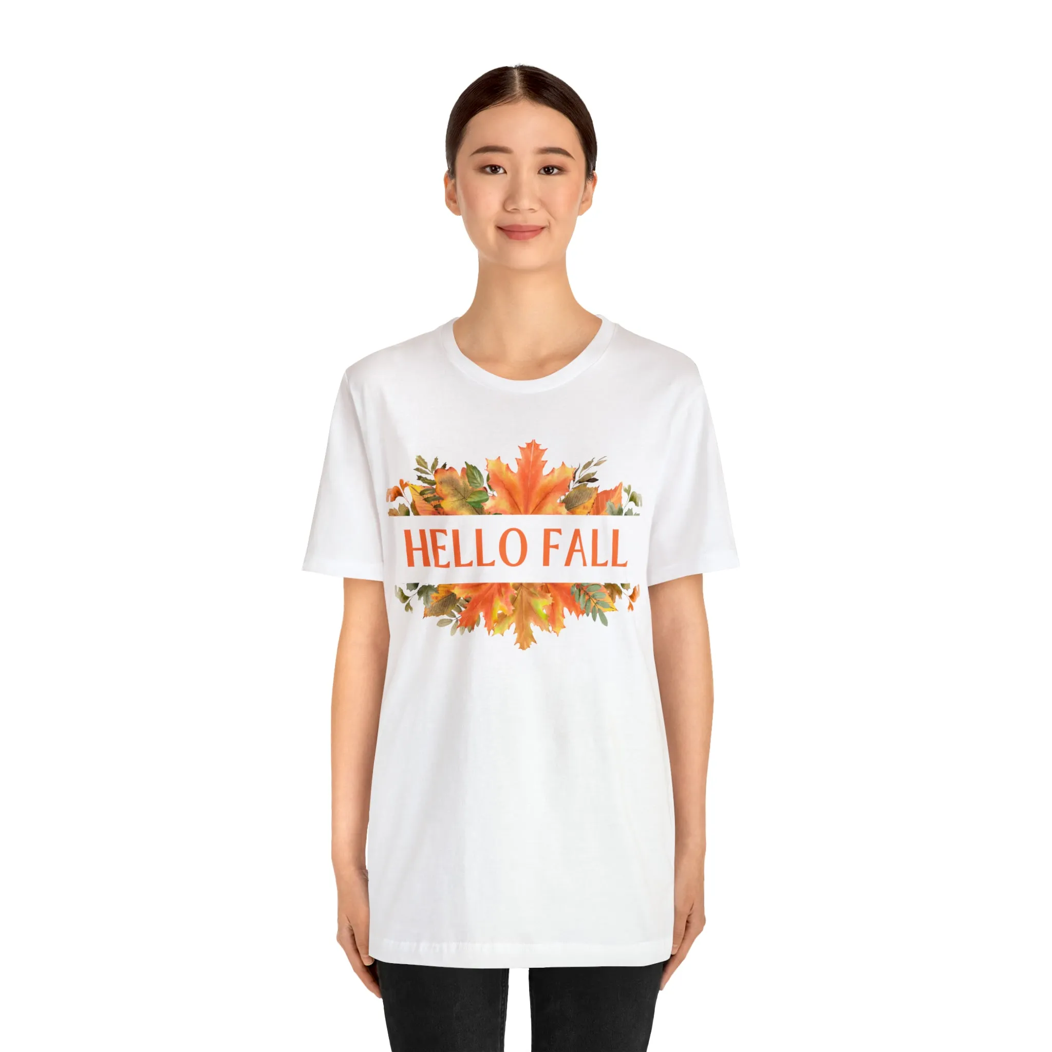 Orange Leaves Hello Fall T-Shirt | Fall  Tee |  Bella Canvas 3001 Unisex |  Thanksgiving Season Short Sleeve Tshirt