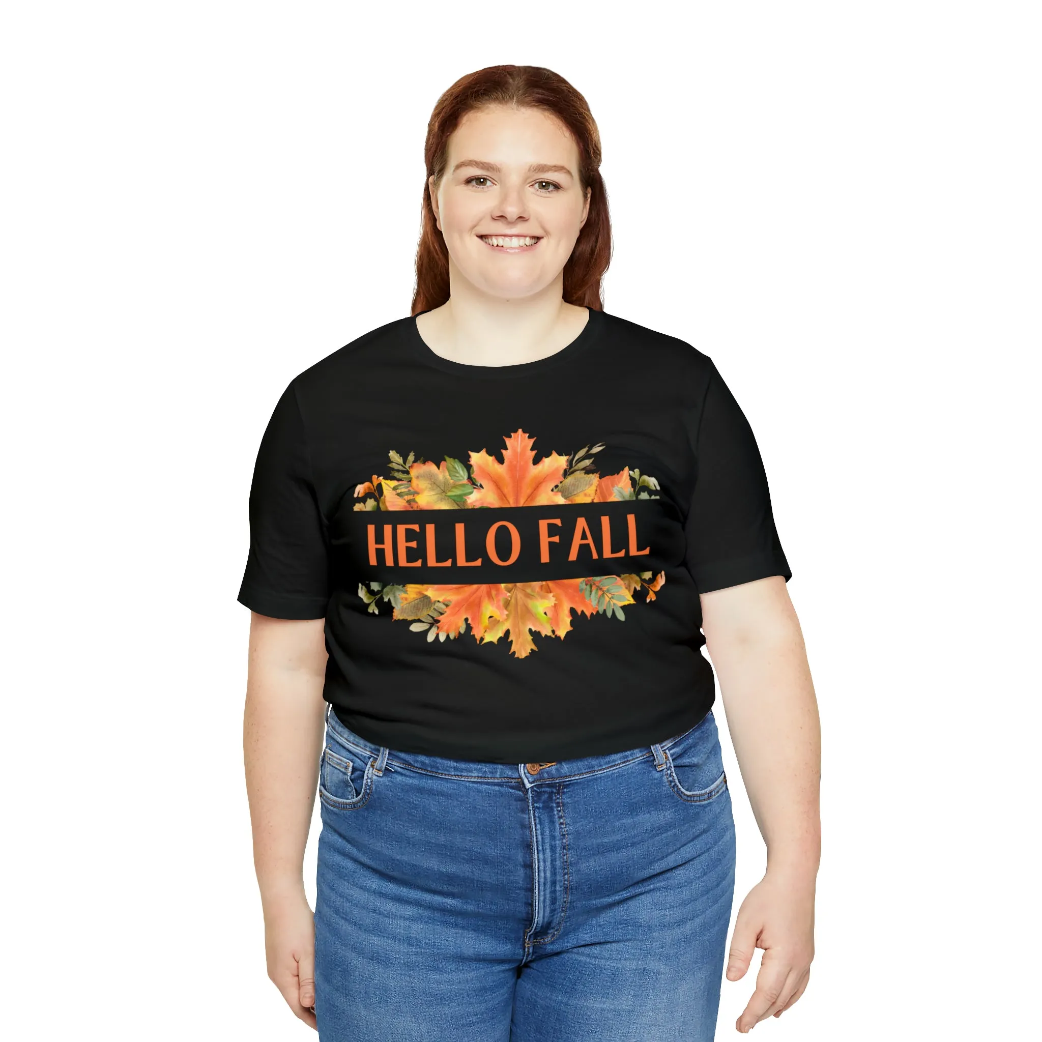 Orange Leaves Hello Fall T-Shirt | Fall  Tee |  Bella Canvas 3001 Unisex |  Thanksgiving Season Short Sleeve Tshirt