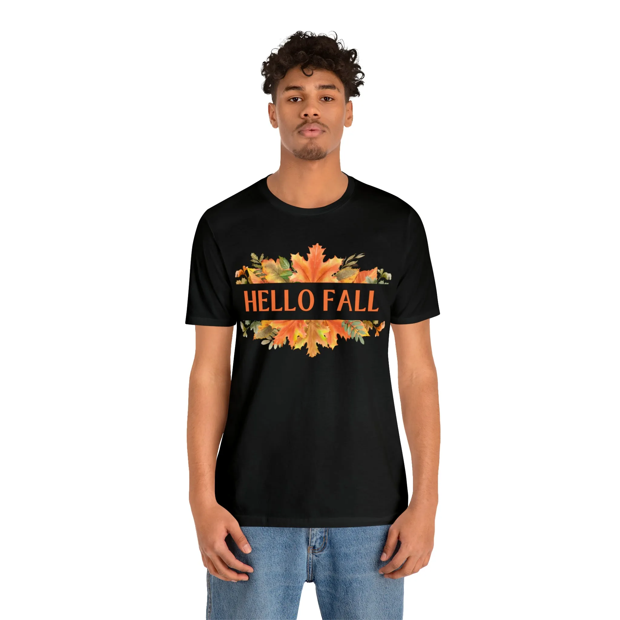 Orange Leaves Hello Fall T-Shirt | Fall  Tee |  Bella Canvas 3001 Unisex |  Thanksgiving Season Short Sleeve Tshirt