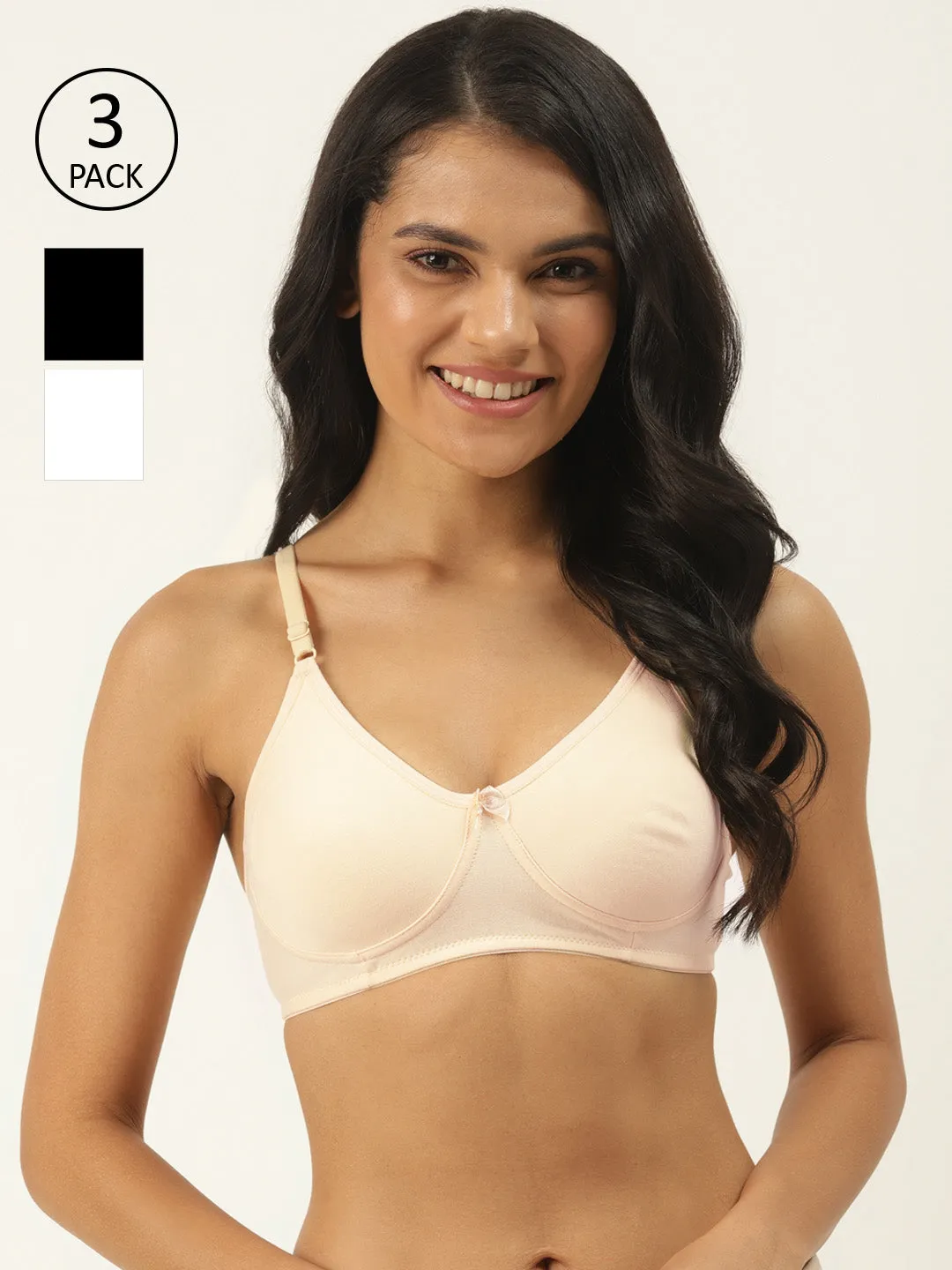Pack of 3 Solid Seamless Non-Wired Non Padded T-shirt Bras