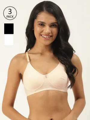 Pack of 3 Solid Seamless Non-Wired Non Padded T-shirt Bras
