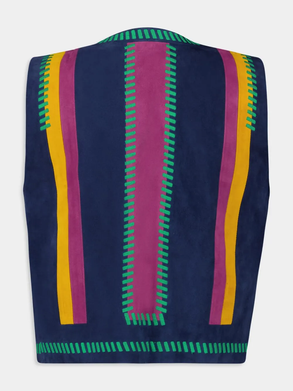 Pansy Estate Blue Embroidered Suede Vest