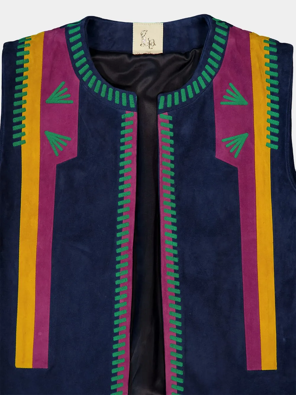Pansy Estate Blue Embroidered Suede Vest
