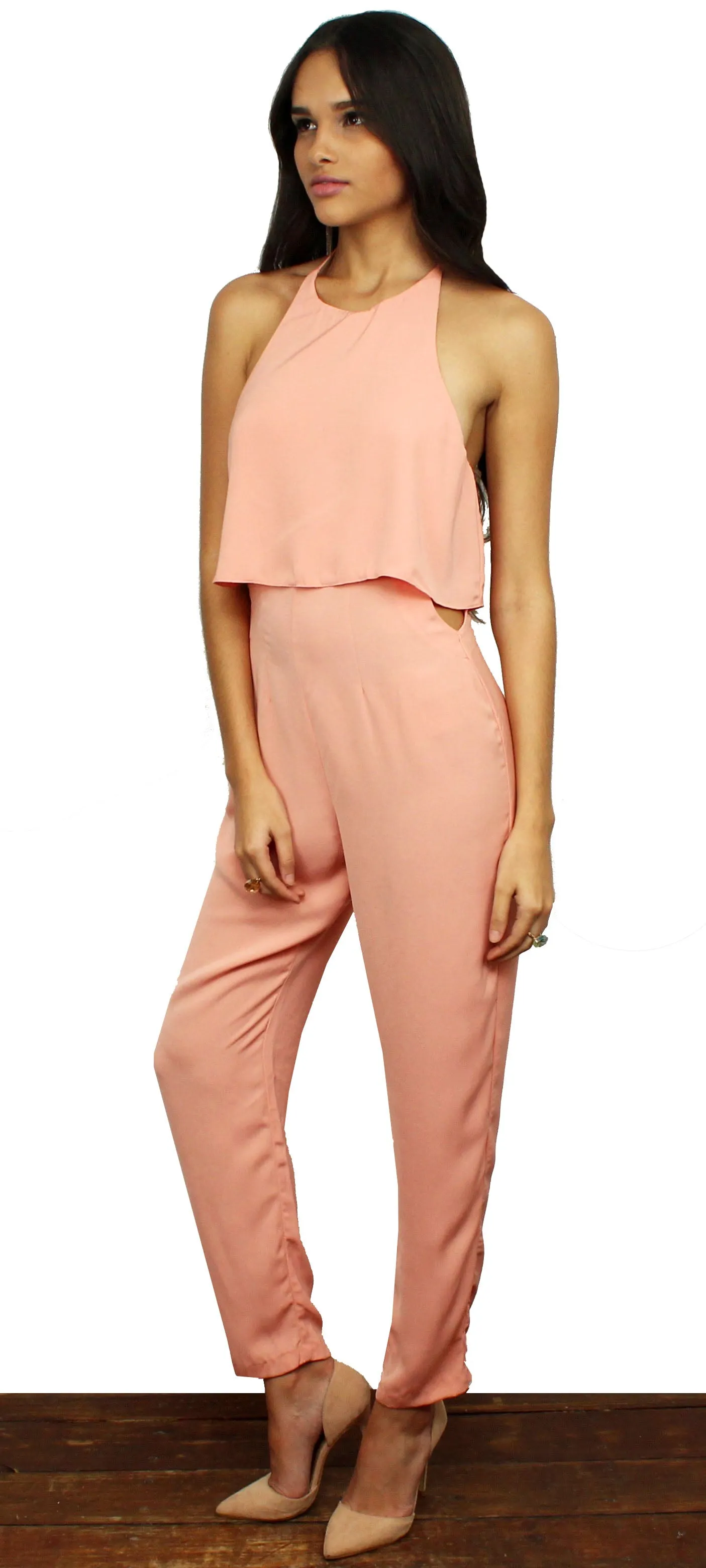 Peaches & Cream Peach Halter Jumpsuit