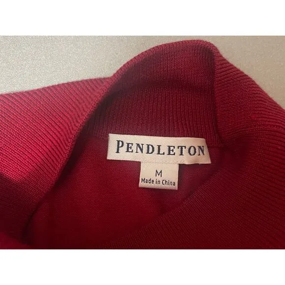 Pendleton Red Silk Blend Mock Neck Sweater Luxurious Knit Long Sleeve Top Size M