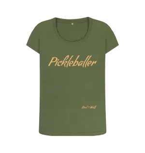 Pickleballer Scoop Neck Tee (Orange Lettering)
