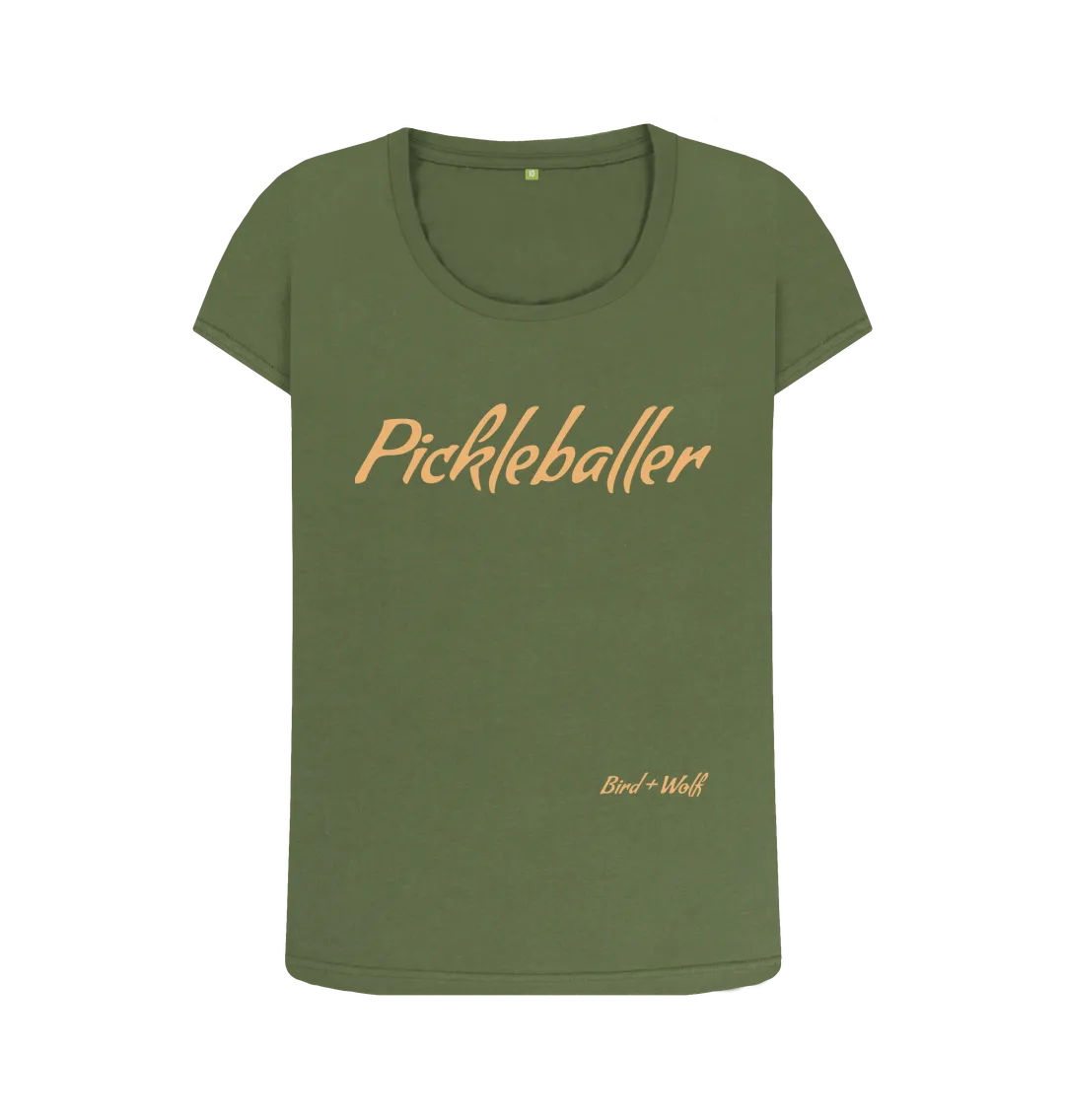 Pickleballer Scoop Neck Tee (Orange Lettering)
