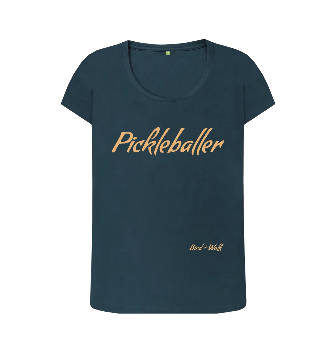Pickleballer Scoop Neck Tee (Orange Lettering)