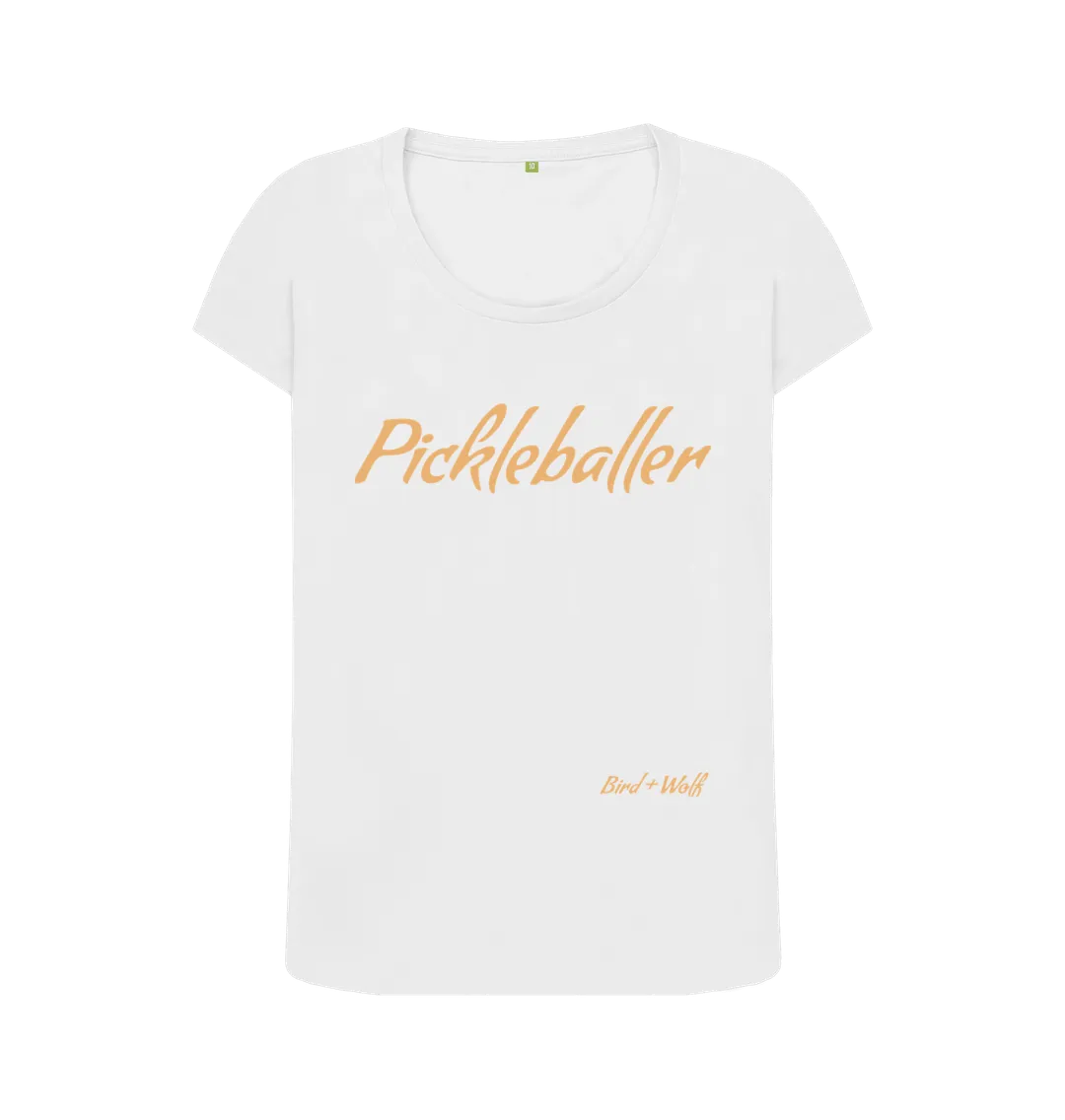 Pickleballer Scoop Neck Tee (Orange Lettering)