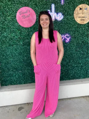 Pink Ribbed Jumpsuit