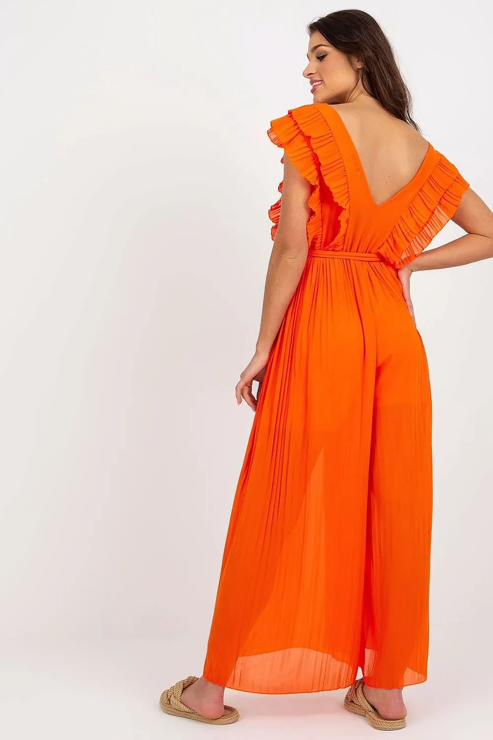 Pleated jumpsuit with wide legs