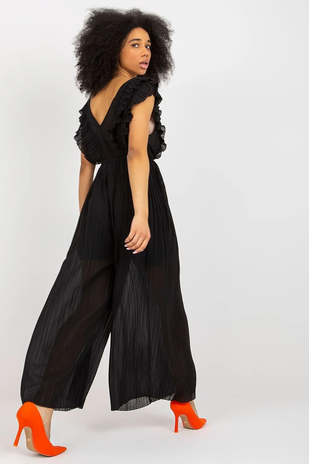 Pleated jumpsuit with wide legs