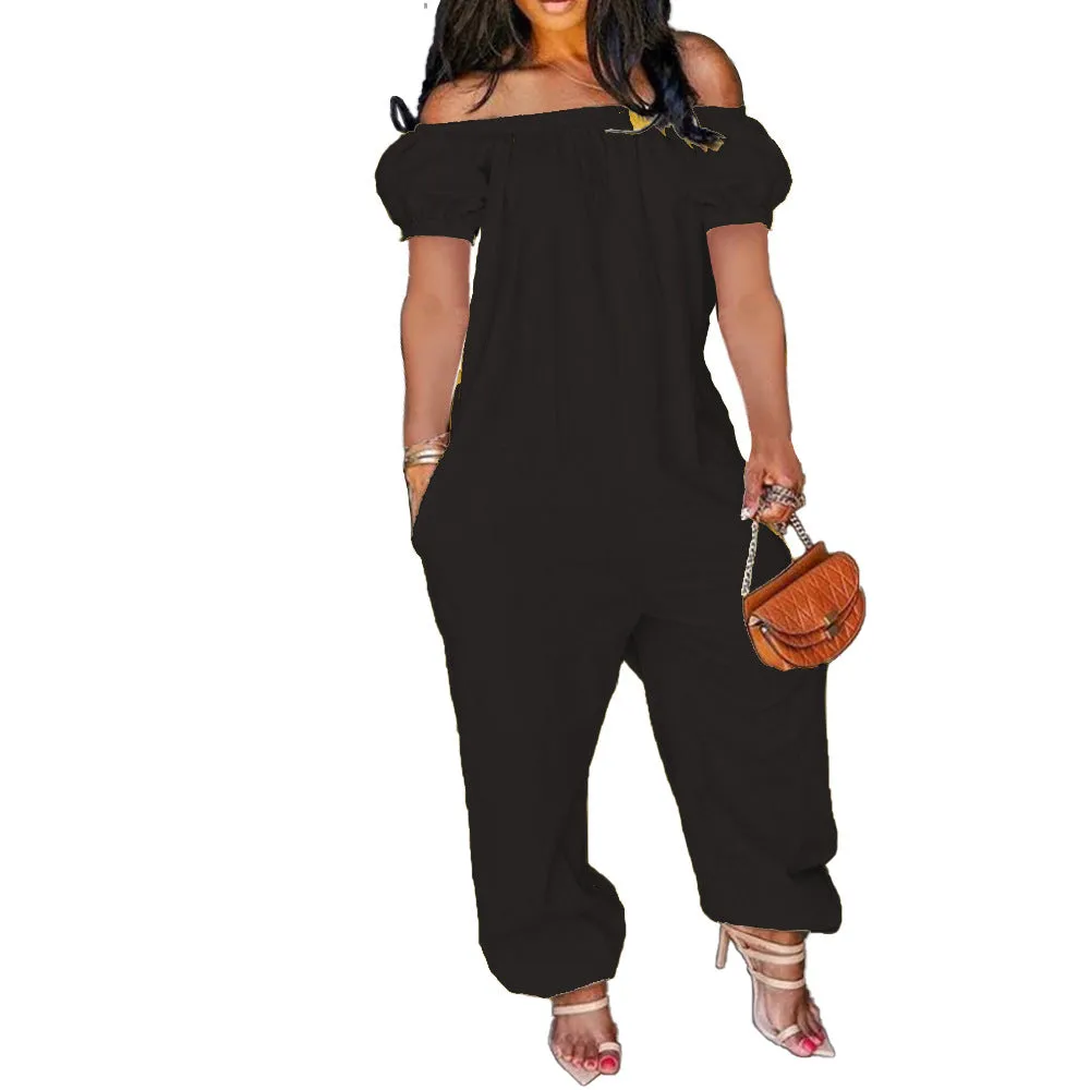 Plus size solid color loose fit jumpsuit AY1173