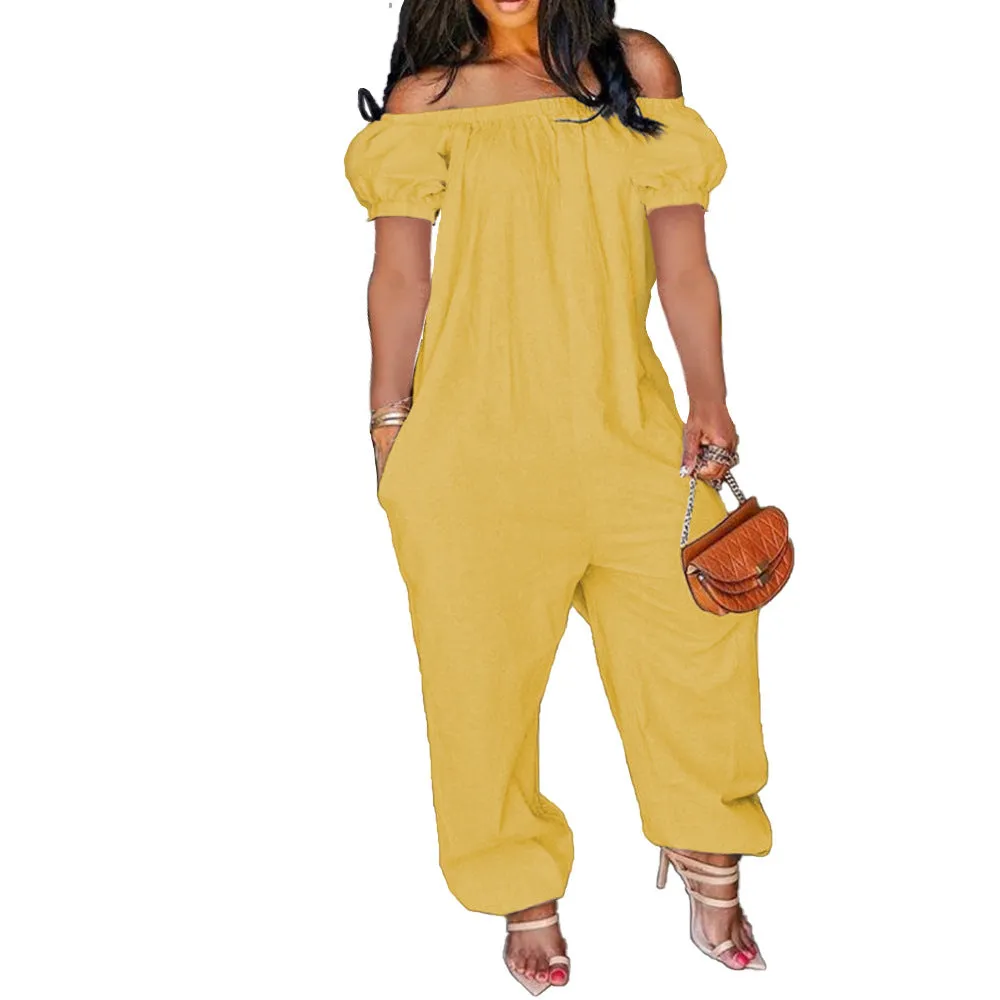 Plus size solid color loose fit jumpsuit AY1173