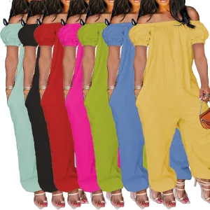 Plus size solid color loose fit jumpsuit AY1173