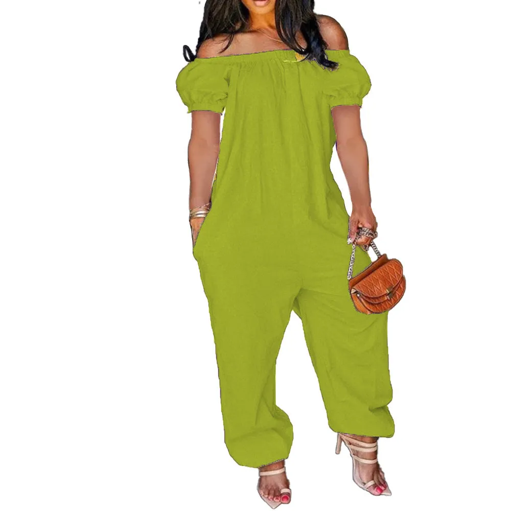 Plus size solid color loose fit jumpsuit AY1173