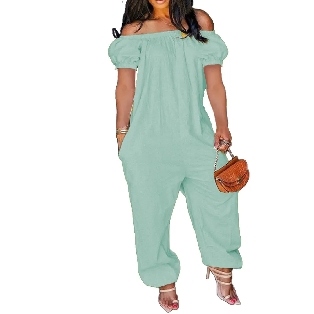 Plus size solid color loose fit jumpsuit AY1173