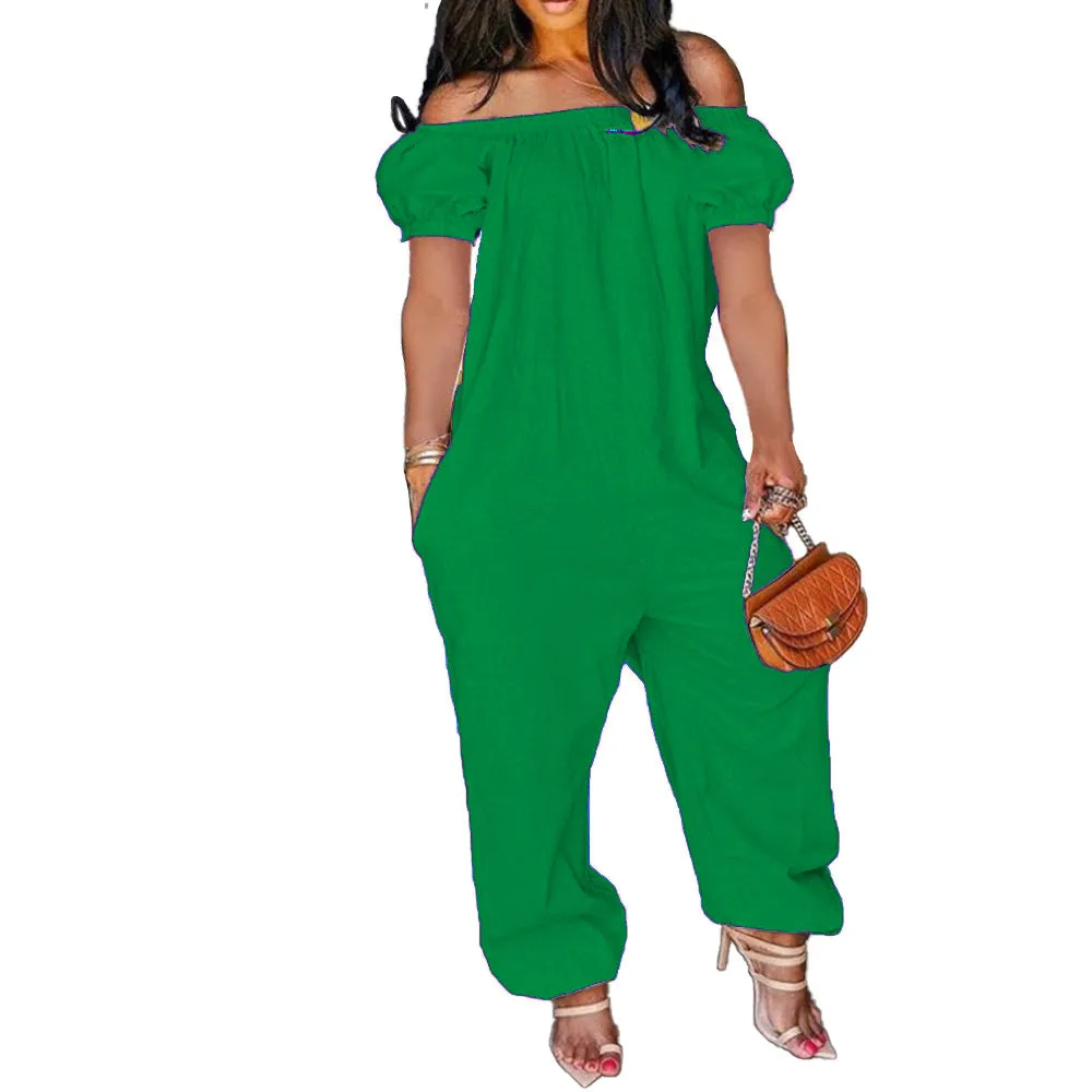 Plus size solid color loose fit jumpsuit AY1173
