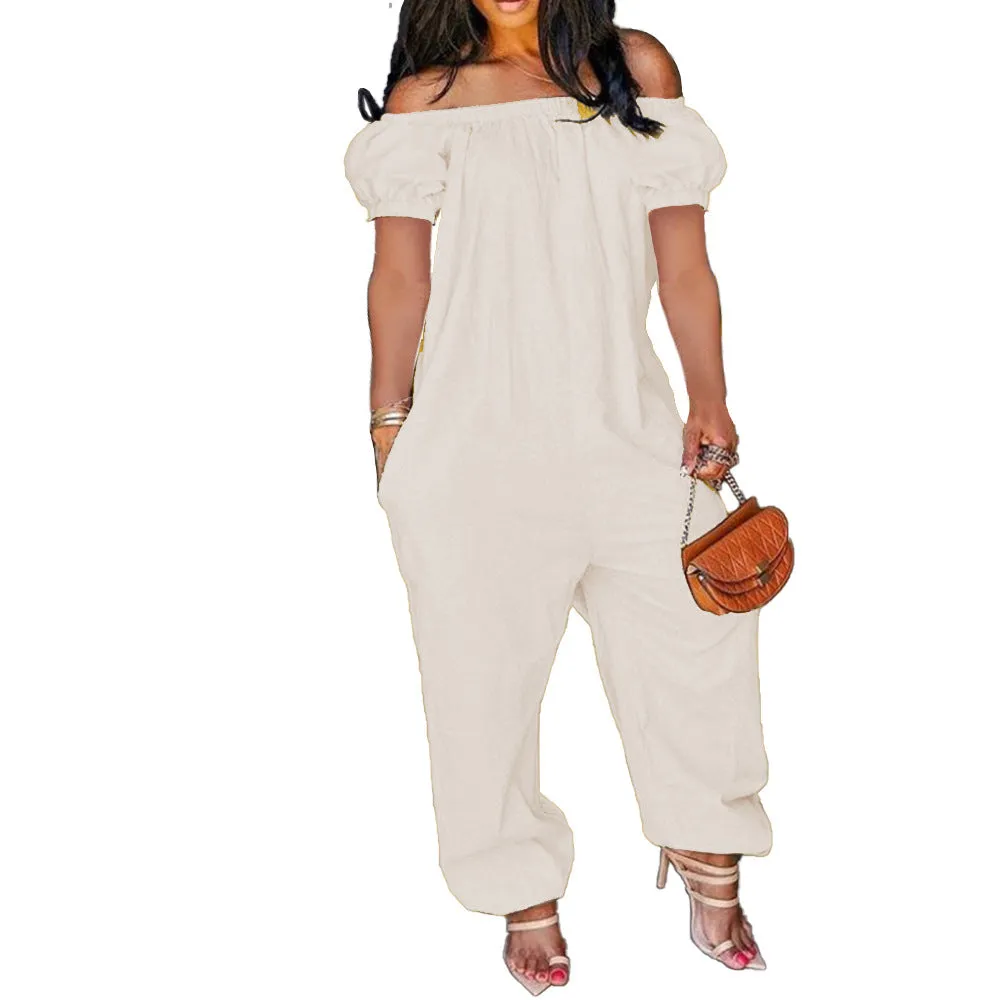 Plus size solid color loose fit jumpsuit AY1173