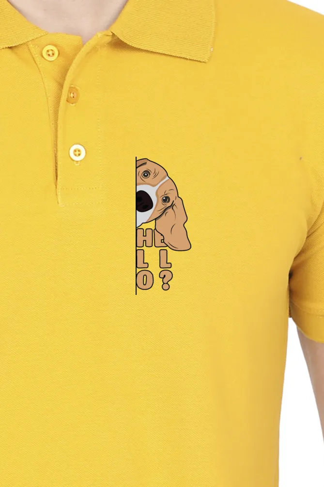 Polo Neck T-Shirt (Men) - Basset Hound Hello (11 Colours)