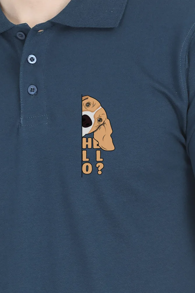 Polo Neck T-Shirt (Men) - Basset Hound Hello (11 Colours)