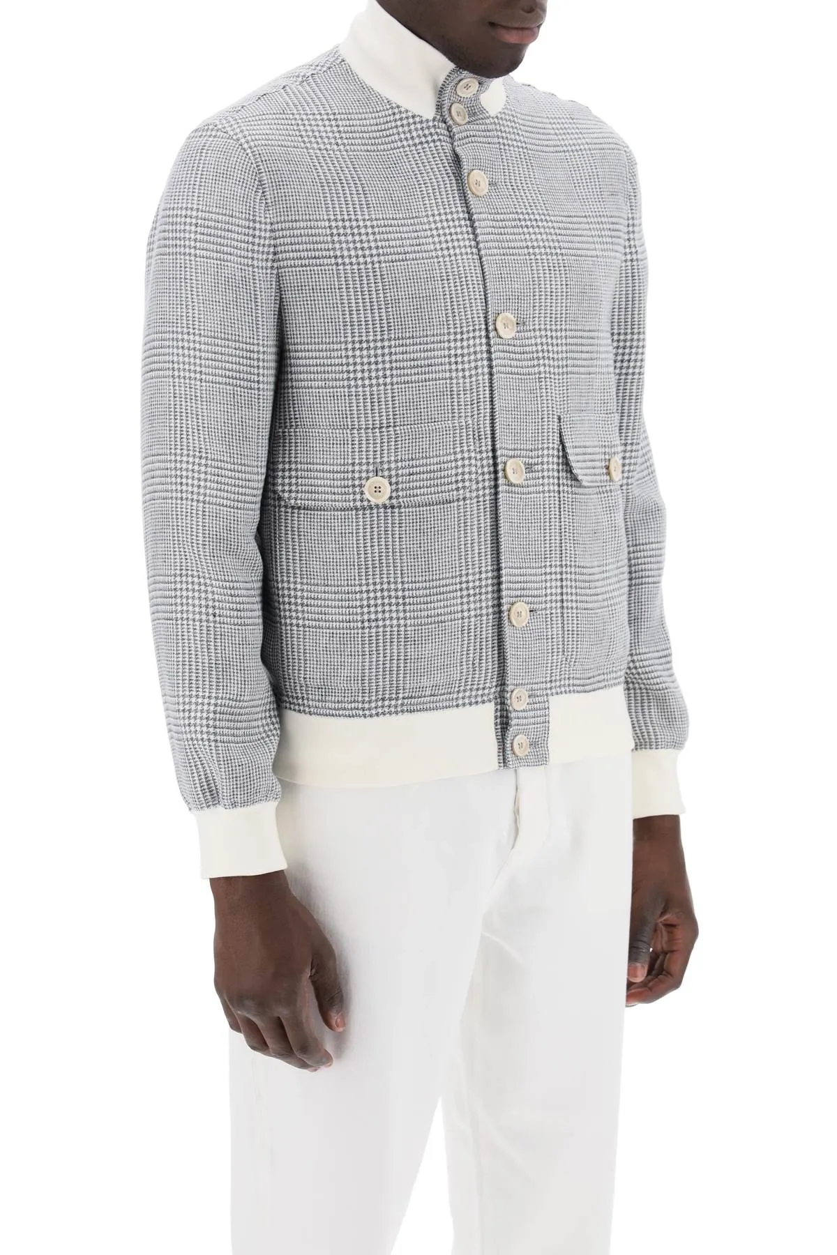 prince of wales check bomber jacket