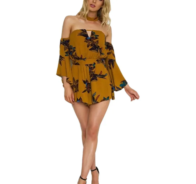 Printed Long-sleeved Neckline Jumpsuit