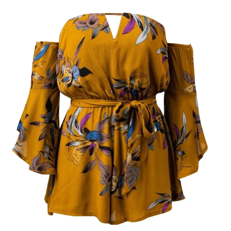 Printed Long-sleeved Neckline Jumpsuit