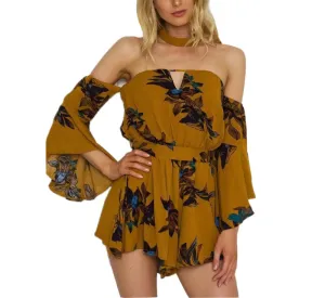 Printed Long-sleeved Neckline Jumpsuit