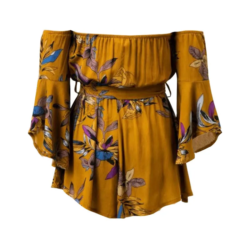 Printed Long-sleeved Neckline Jumpsuit