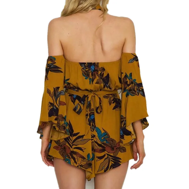 Printed Long-sleeved Neckline Jumpsuit