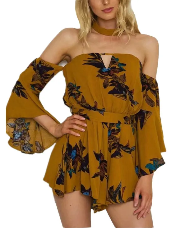 Printed Long-sleeved Neckline Jumpsuit