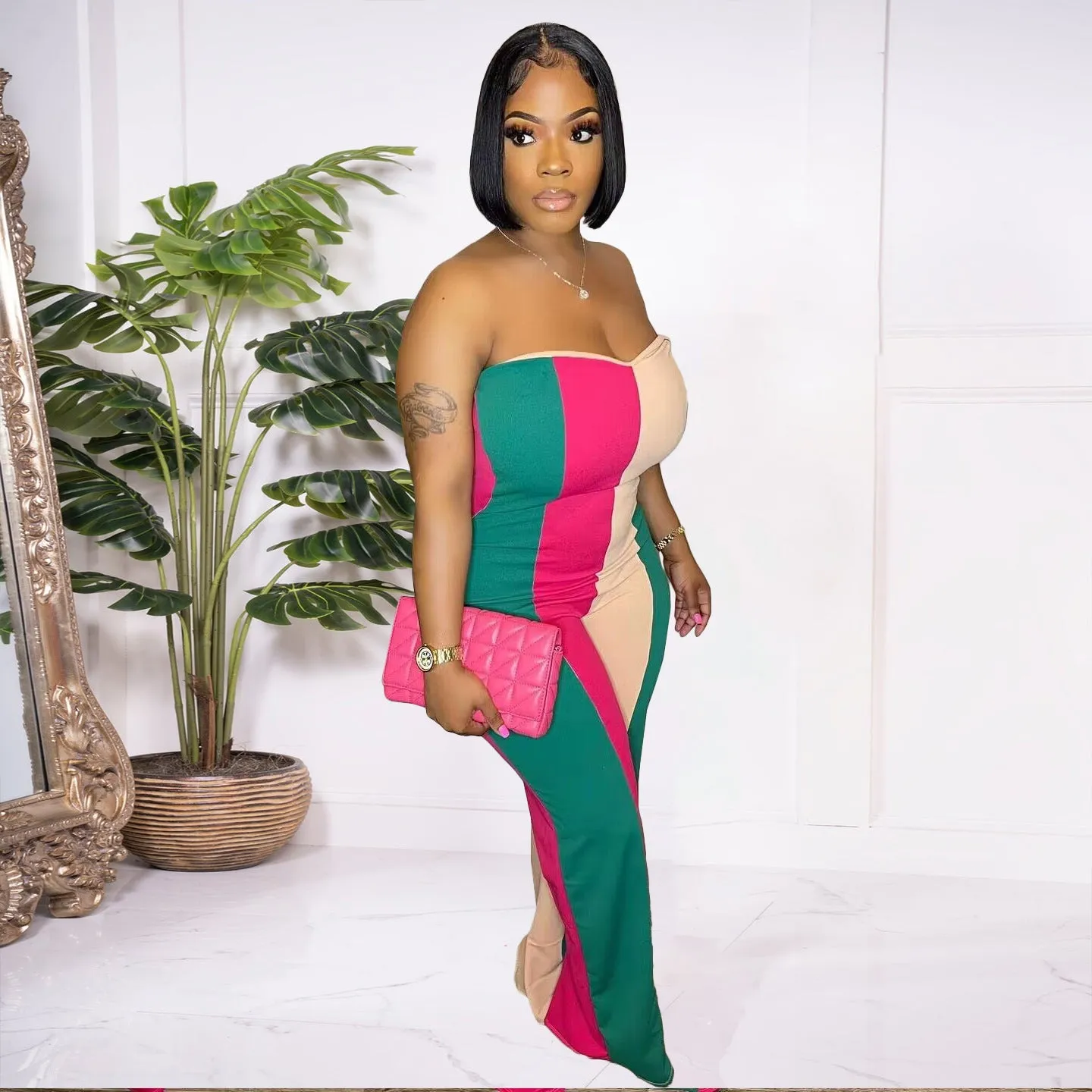 Printed sexy bra wide leg jumpsuit AY2970