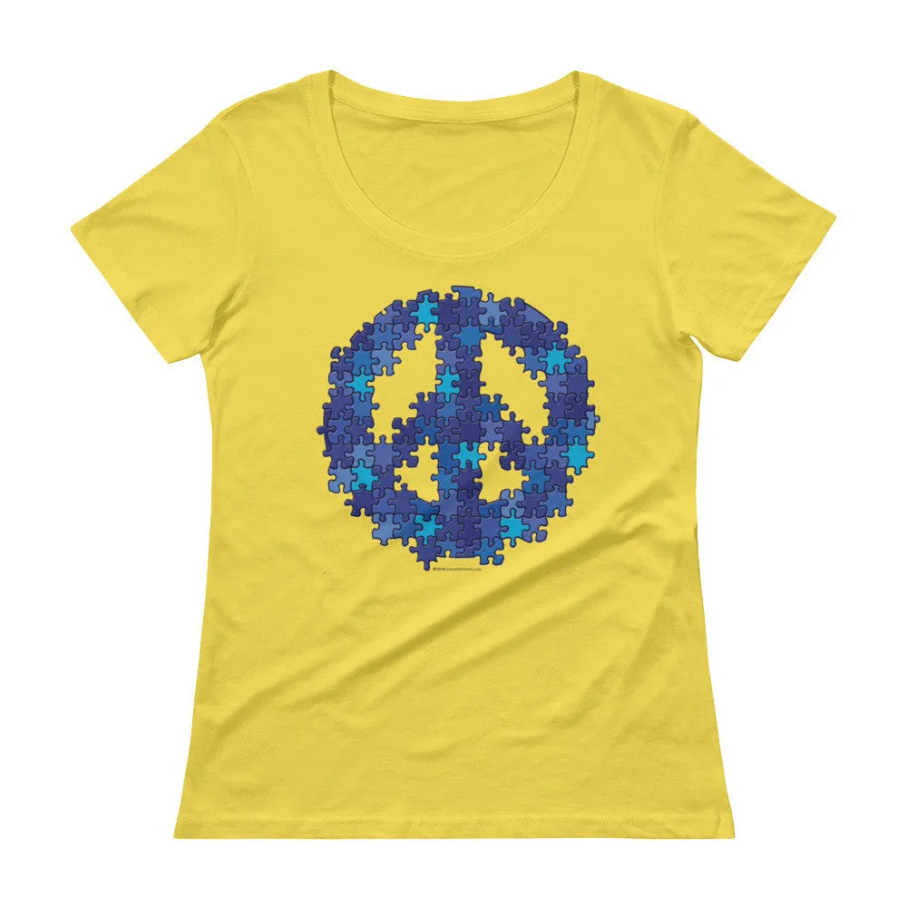 Puzzle Peace Sign Fitted Scoop Neck T-Shirt