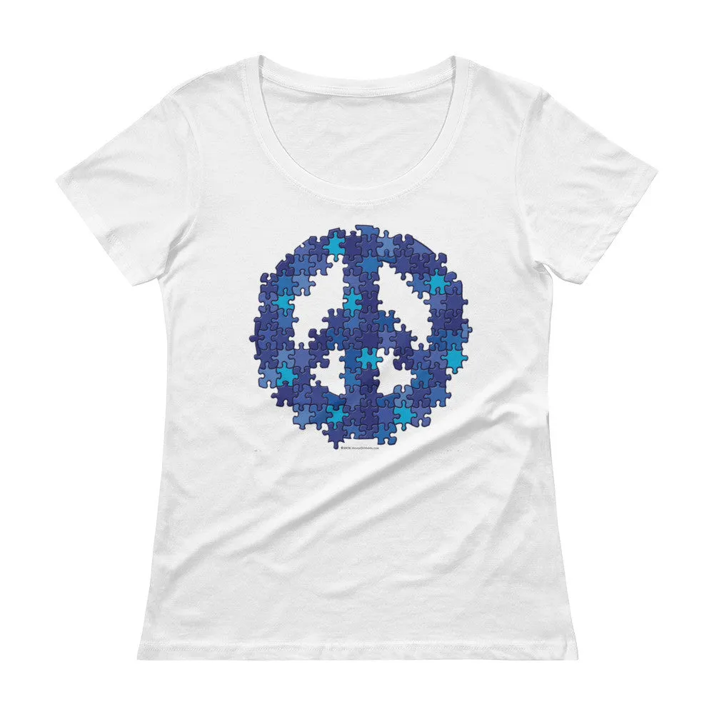 Puzzle Peace Sign Fitted Scoop Neck T-Shirt