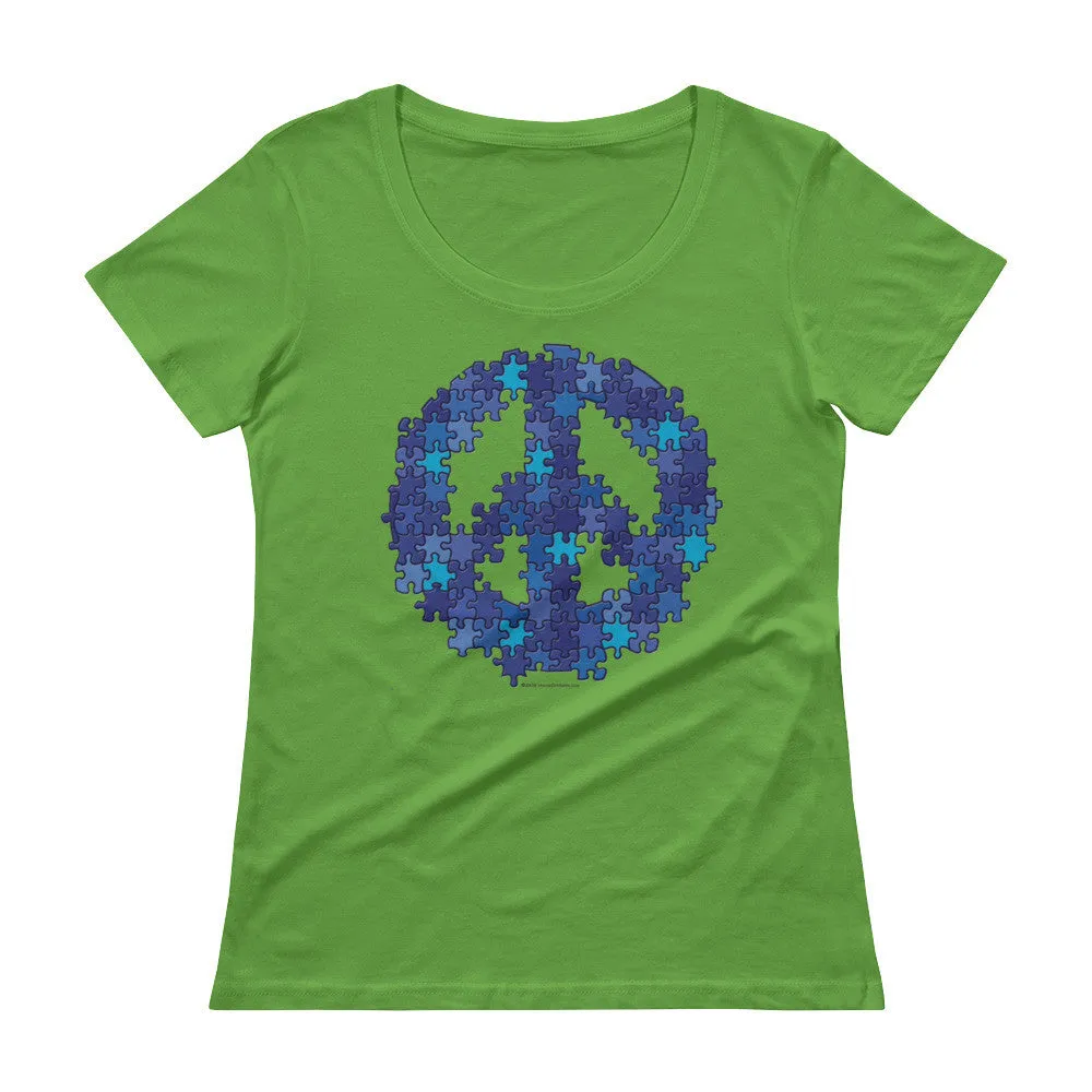 Puzzle Peace Sign Fitted Scoop Neck T-Shirt