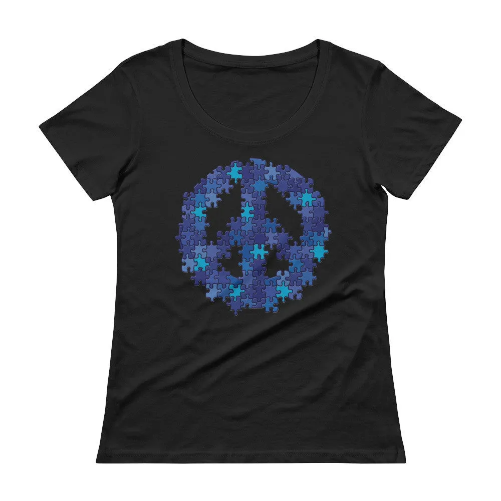 Puzzle Peace Sign Fitted Scoop Neck T-Shirt